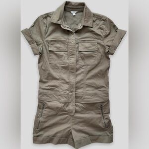 Khaki Guess Short Sleeved Zip-Front Collared Cargo Playsuit​​